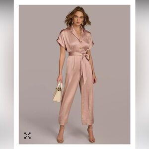 Donna Karen Elegant Pink Satin Jumpsuit